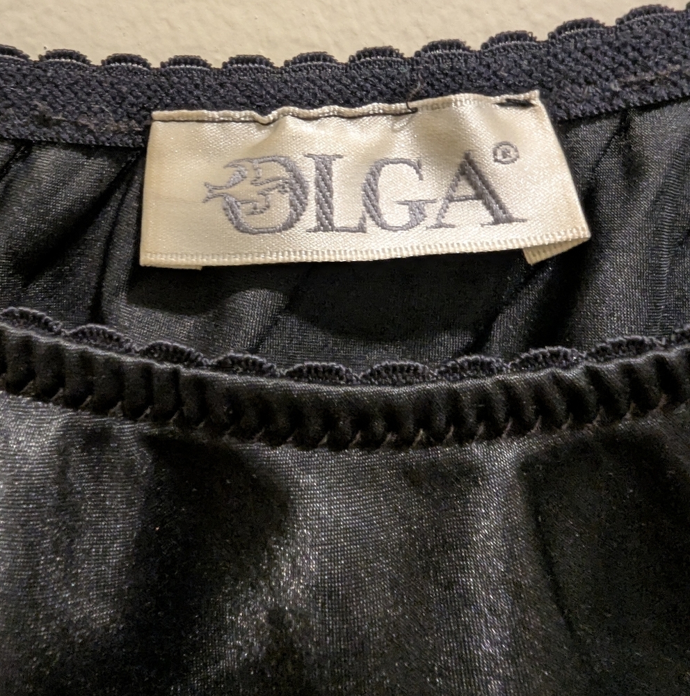 Olga Vintage Black Satin Half Slip w/ Lace Trim Hem- L - Picture 9 of 11
